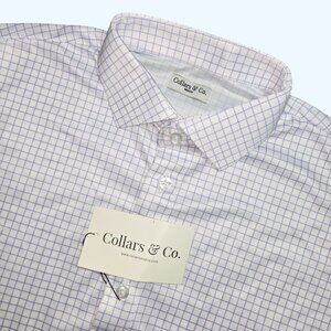 Collars & Co NEW Mens Medium Dress Collar Polo Shirt Purple Windowpane Check